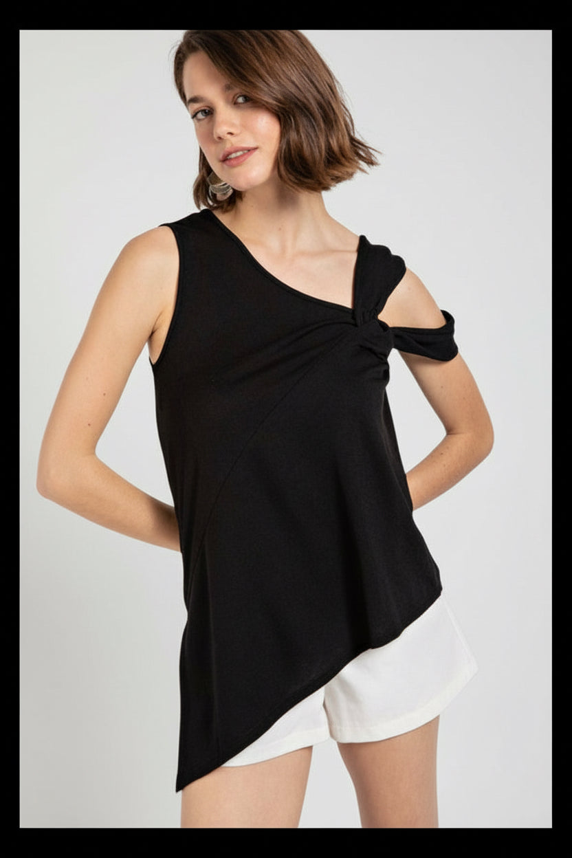 EDGE THEORY ASYMMETRICAL TWIST NECK TOP