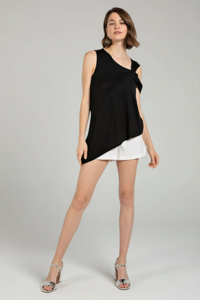 Asymmetrical twist neck top