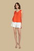 Reversible satin top with knot detail, front view