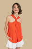 Luna knot reversible satin top, back view showing alternate style