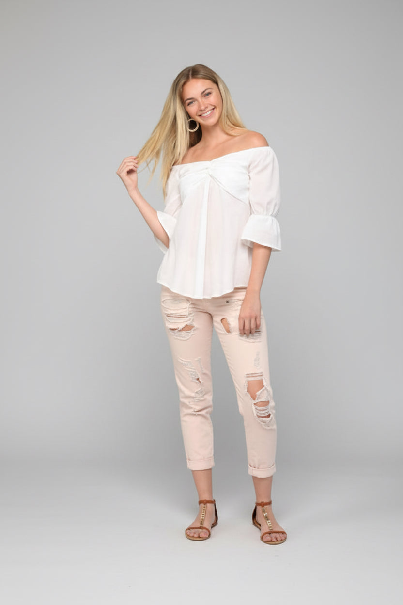 COTTON CLOUD OFF SHOULDER TWIST FRONT TOP