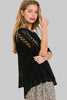 Black crochet knit pullover with round neck