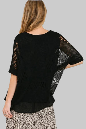 Crochet round-neck short-sleeve top