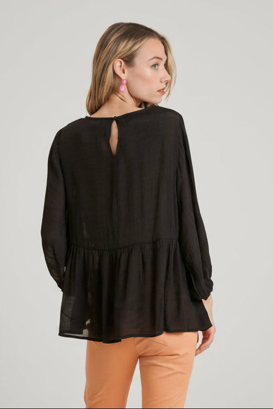 Floral embroidered peplum blouse with keyhole back