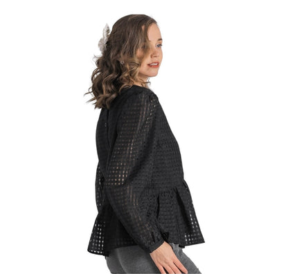 MOONLIT GAZE PEPLUM BLACK BABY DOLL BLOUSE