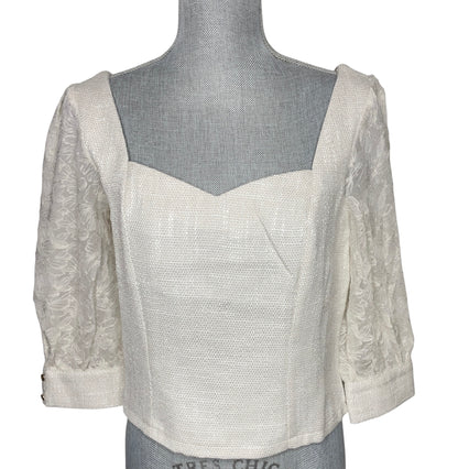 TULLE THEORY NATURAL COLOR LACE  SLEEVE TWEED TOP