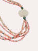 Long pink coral and jade sterling silver necklace
