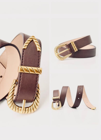 The Modern Western Carved Buckle Faux Leather Belt