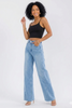Button pocket wide leg jeans