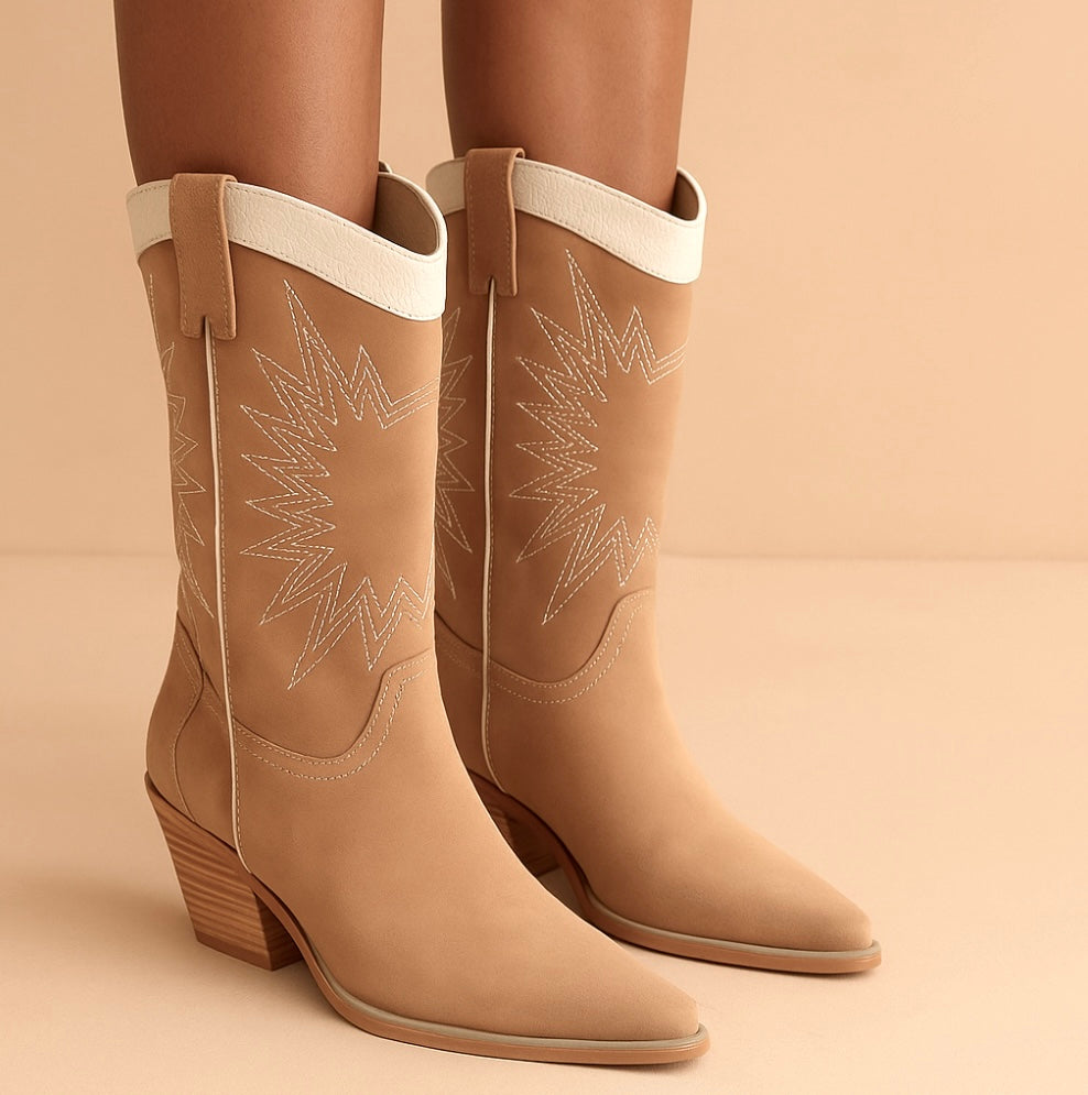 Desert Blaze Carmel Paneled Cowboy Boots