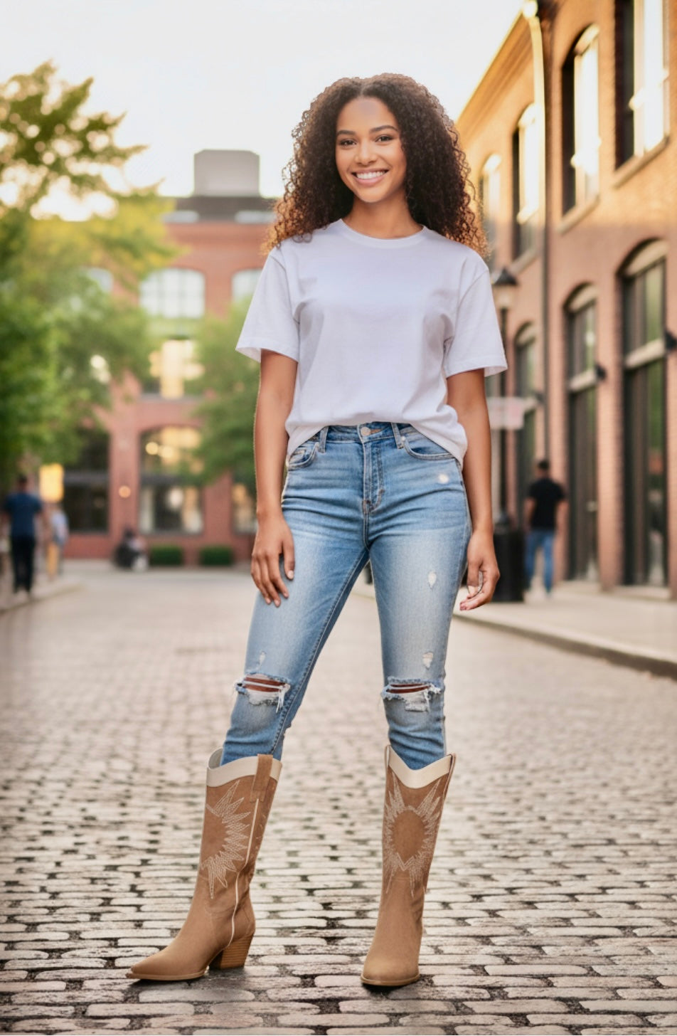 Desert Blaze Carmel Paneled Cowboy Boots