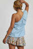 Blue asymmetrical one-shoulder top