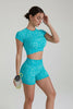 Camo print seamless crop top and high-waist shorts activewear set