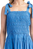 Black smocked maxi dress with shoulder ties, full length