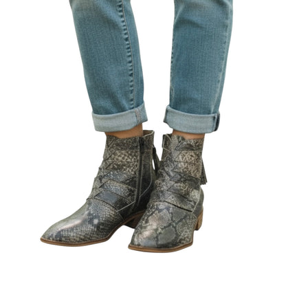 Frontier Fang Snake Print Cutout Ankle Boots