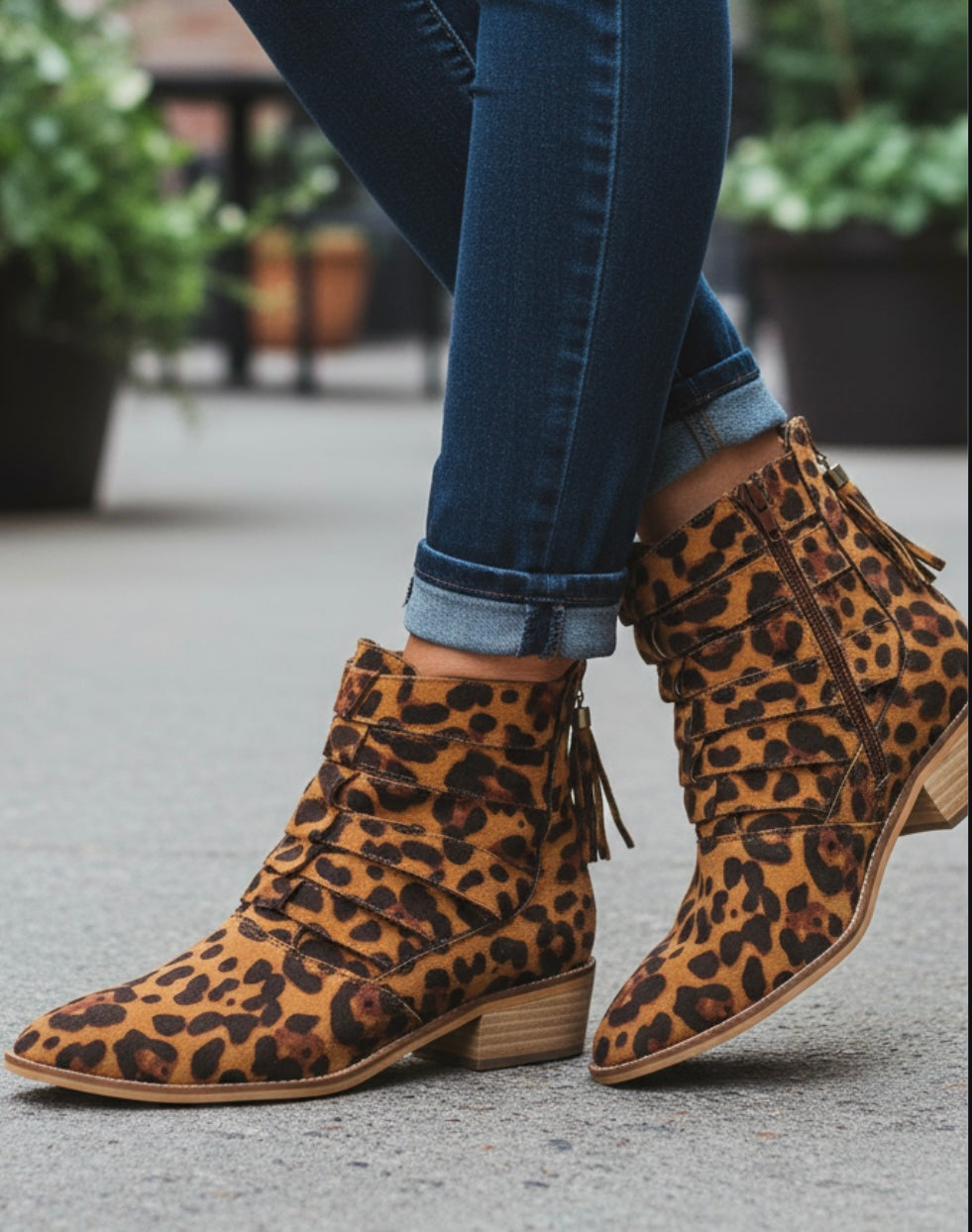 Chloe Leopard Faux Suede Print Cutout Ankle Booties
