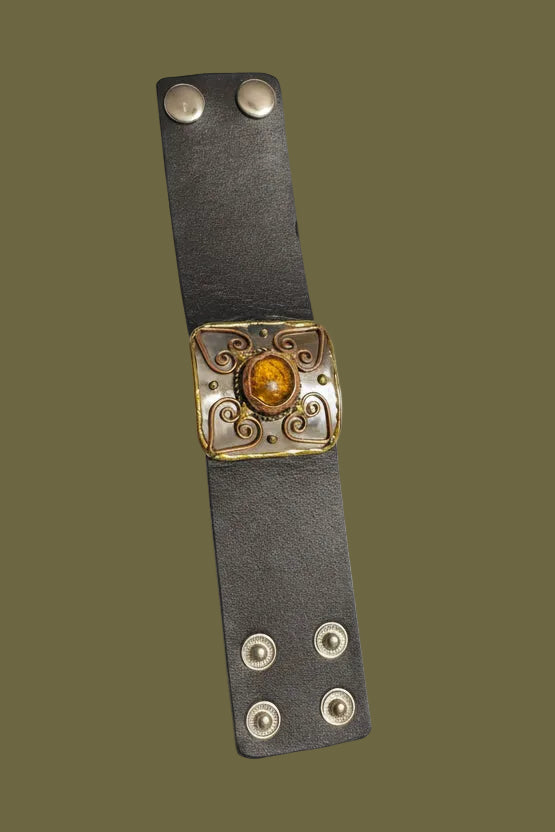 Handmade Genuine leather bracelet with Heart Shaped mixed metals