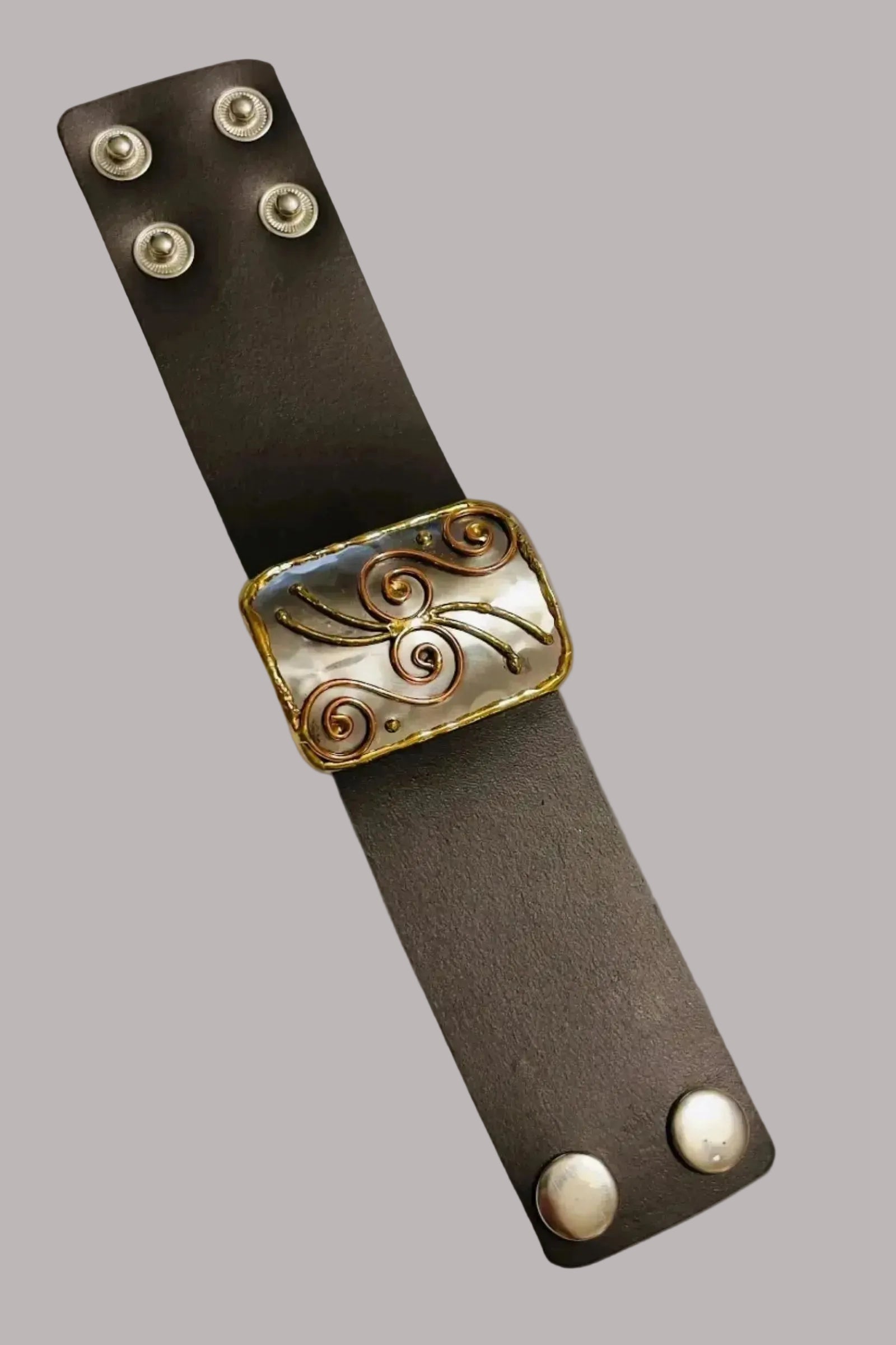 Handmade Genuine leather bracelet with mixed Swirl metals