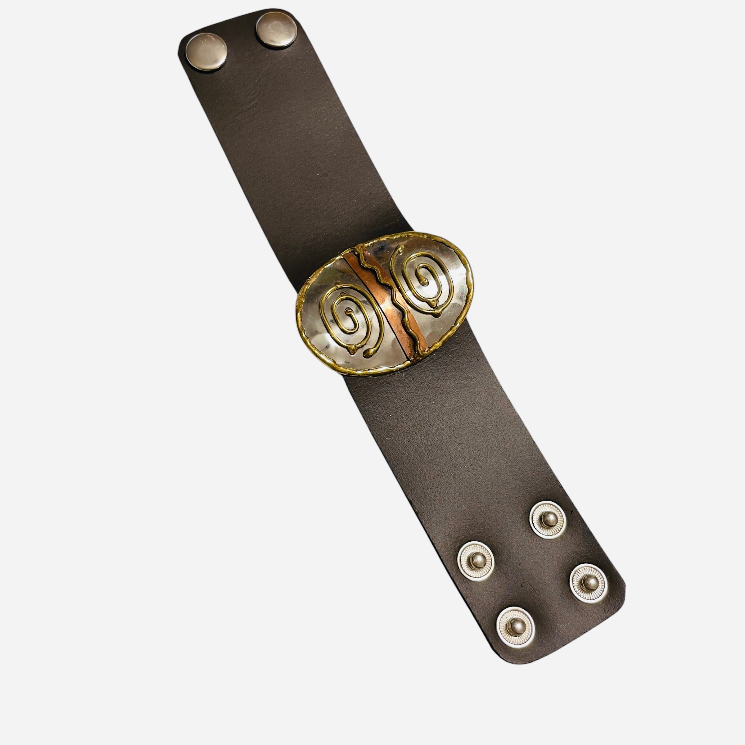 Handmade Genuine leather bracelet with Swirl mixed metals