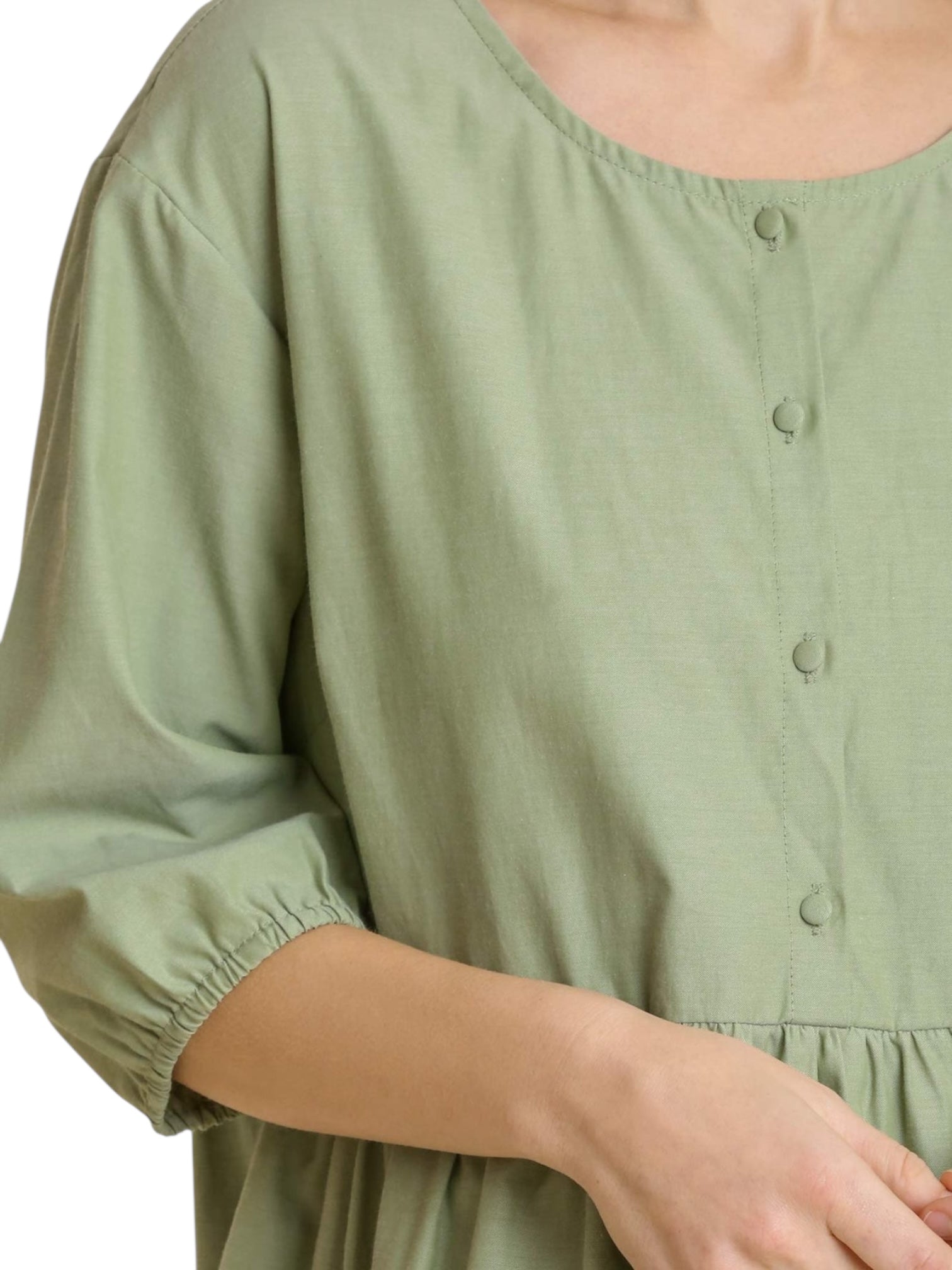 Half Button 3/4 Sleeve Tiered Shirt Dress