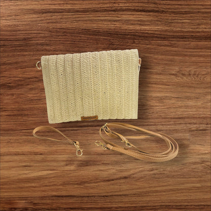 Hand Designed Layered Paper Braided Envelope Clutch Bag with Strap Natural Boho