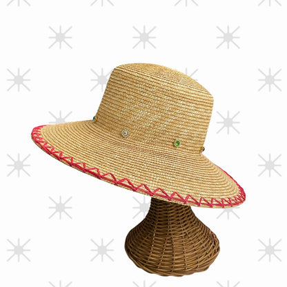 Festival Bucket Straw Hat with Rhinestone Embellishments