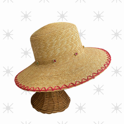Festival Bucket Straw Hat with Rhinestone Embellishments