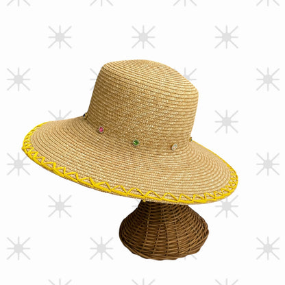 Festival Bucket Straw Hat with Rhinestone Embellishments