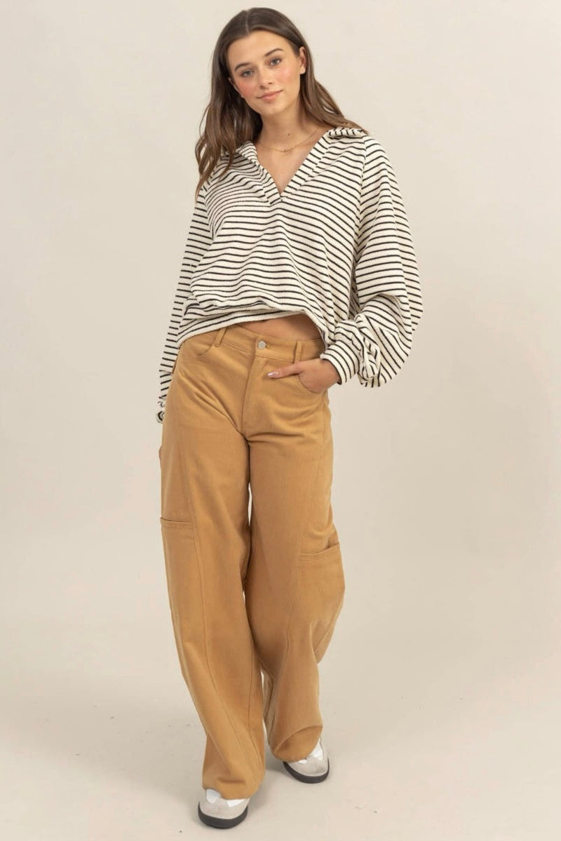 High-waisted wide leg cargo pants caramel