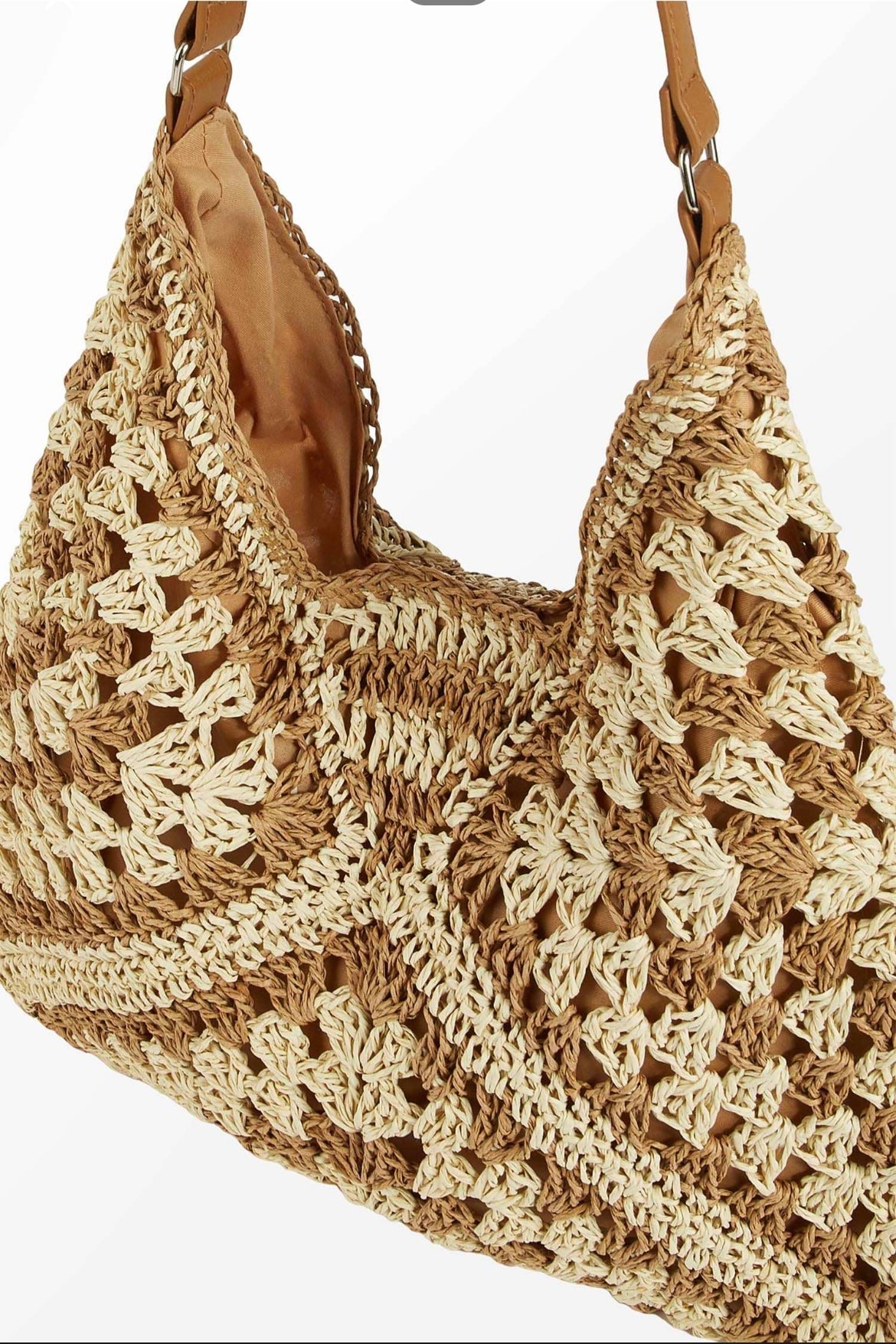 Brown & Cream Raffia Knit Shoulder Bag