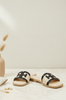Black and raffia leather-line slip-on sandals