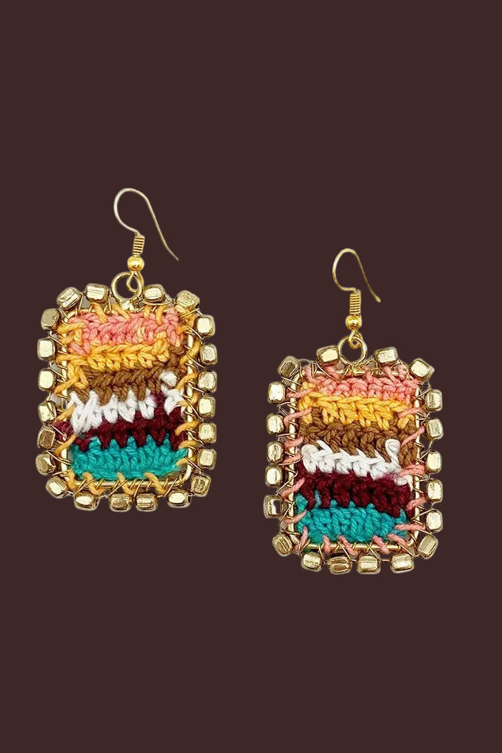 Sachi Woven Crochet Rectangle Warp & Weft Earrings