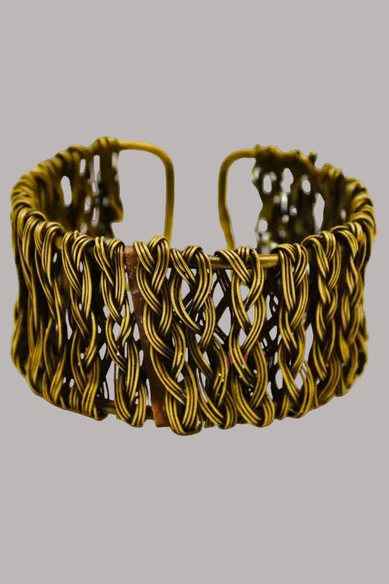 Handcrafted Woven Brass Basket Weave Cuff Bracelet