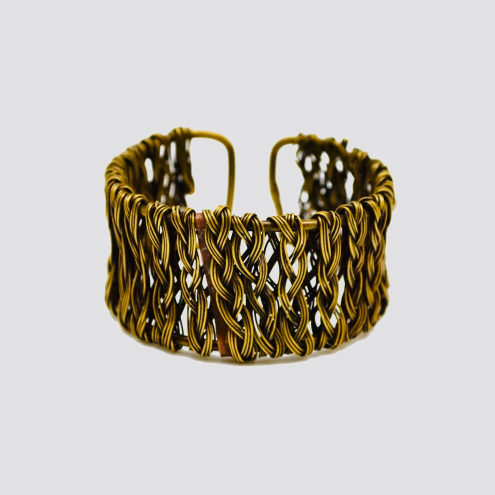 Handcrafted Woven Brass Basket Weave Cuff Bracelet
