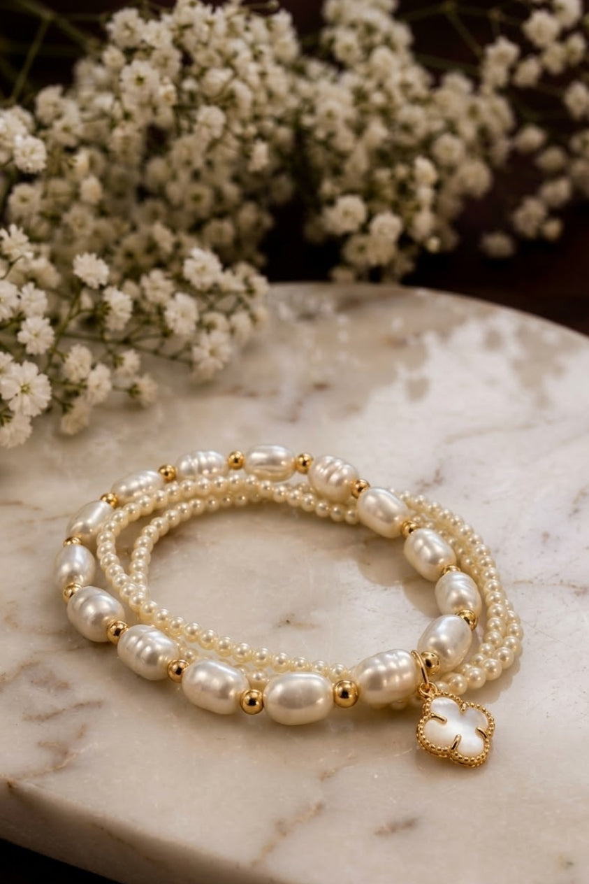 The Clover & Pearl Stack Bracelet