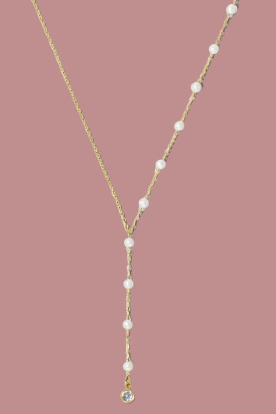 Dainty Chain Pearl Bead Lariat Necklace