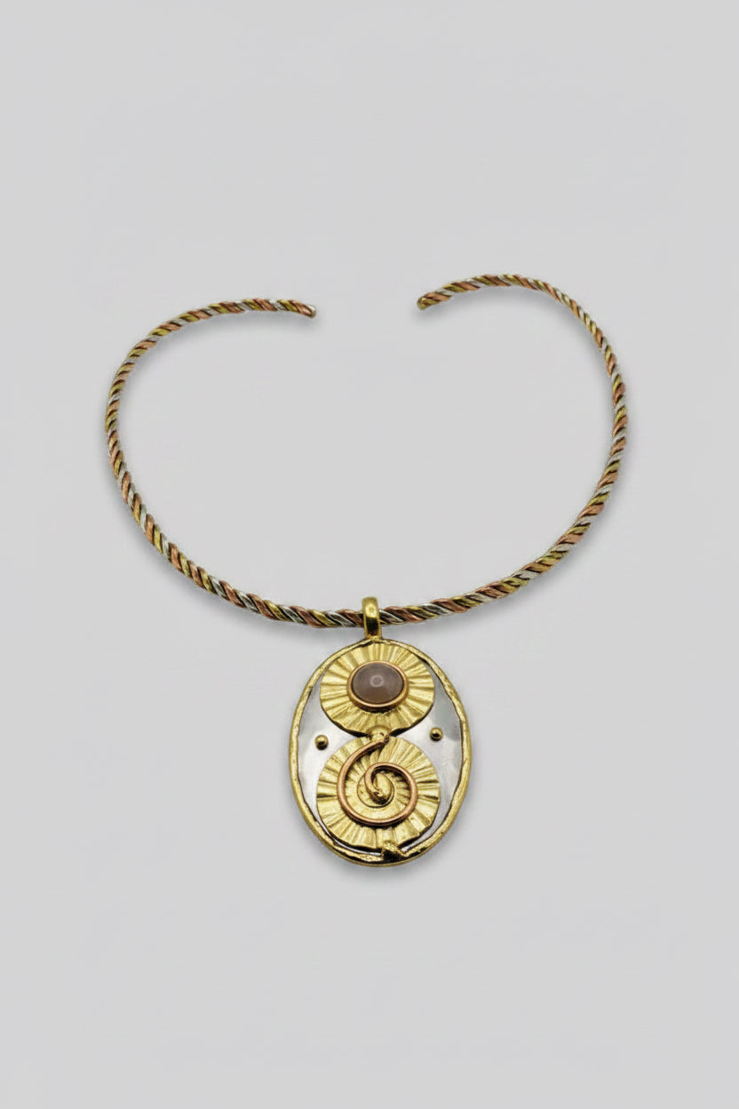 Mixed metal twist choker on neck