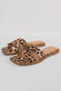 Leopard print slip-on open-toe sandal with X-shaped strap, top view