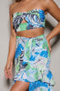 Tropical foliage crop top and ruffle mini skirt