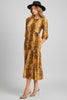 3/4 sleeve animal print tiered midi dress
