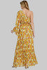 Mustard floral one-shoulder maxi dress by Mandalay and Company