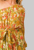 Floral pleated maxi dress with angel sleeves in mustard