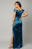 Off-shoulder satin mermaid maxi dress in teal