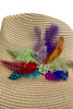Tan straw sun hat with feather detail