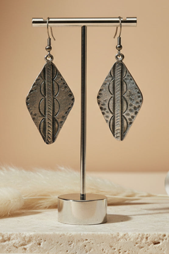 Western Tribal Arrow Head antique silver earrings