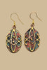 Red aqua blue oval patina earrings close up