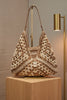 Brown and cream two-tone raffia knit shoulder bag