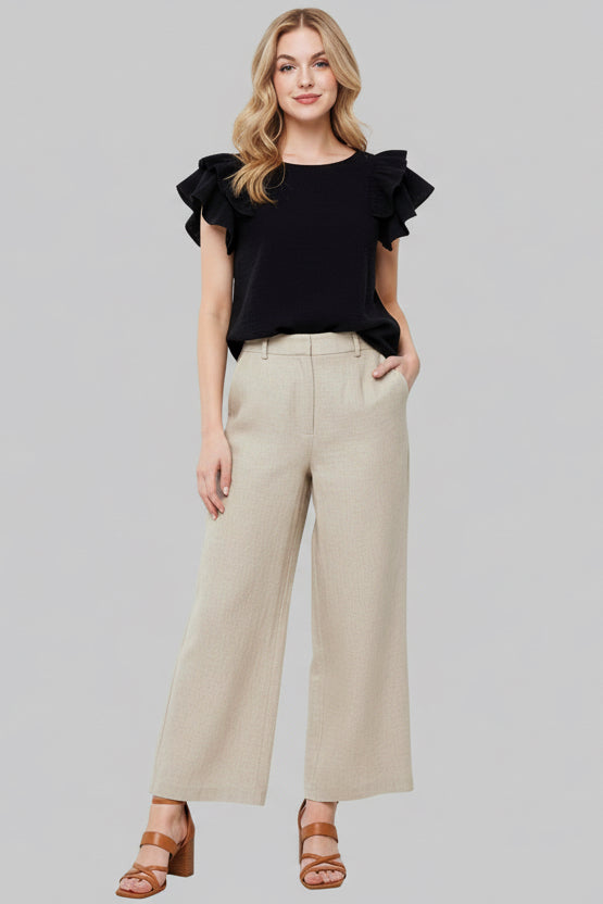 Black short sleeve tunic top with double ruffles