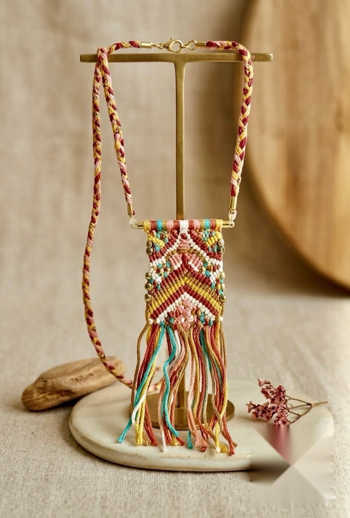 Handmade multi-colored woven necklace