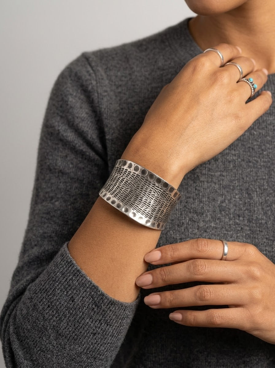 Desert Impressions Silver Tone Cuff Bracelet
